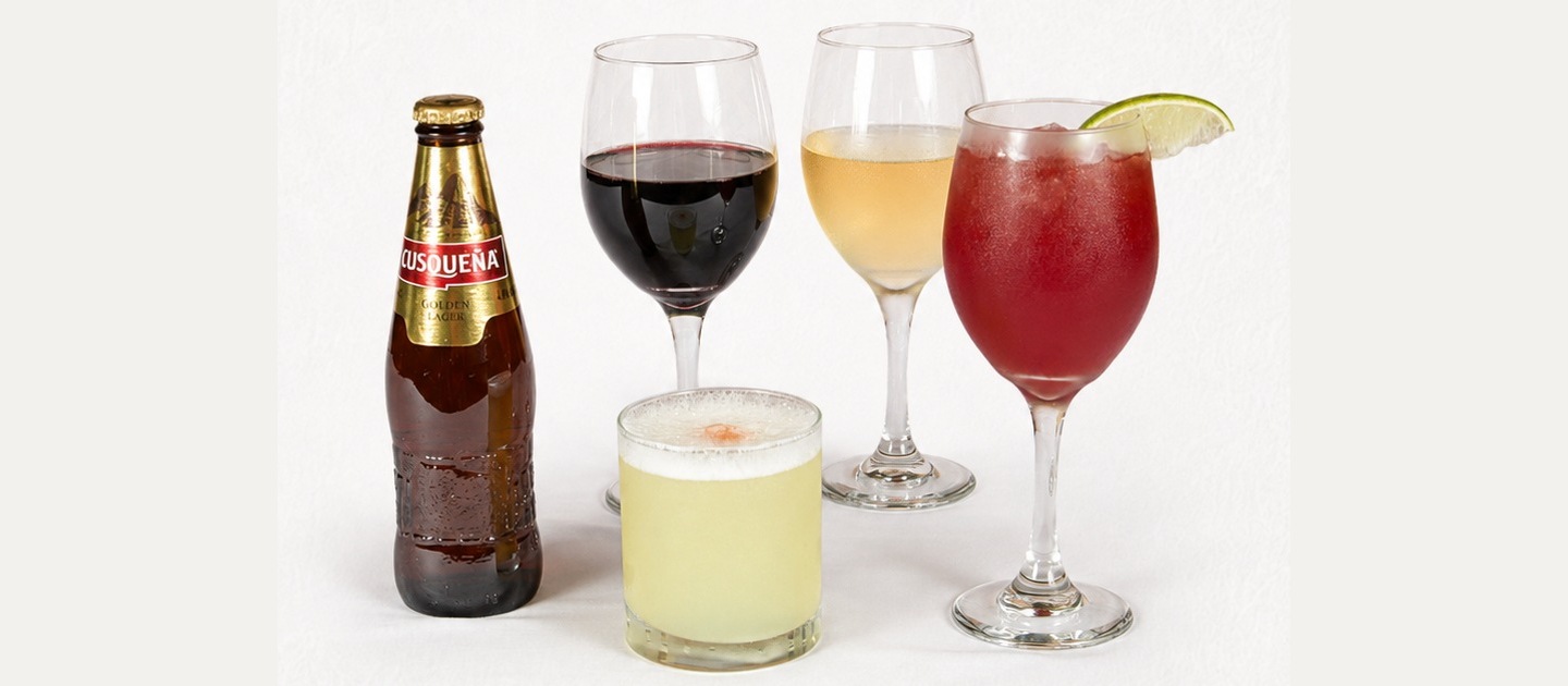 Cusqueña beer, red and white wine, pisco sour and a red fruit cocktail at Ceviche 595